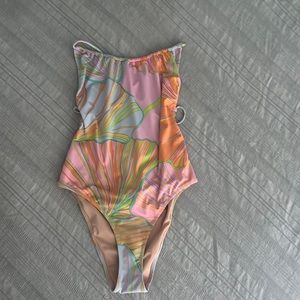 NWT J. Crew Playa Rockaway Ruched Criss Cross One Piece Pastel Geometric Groovy